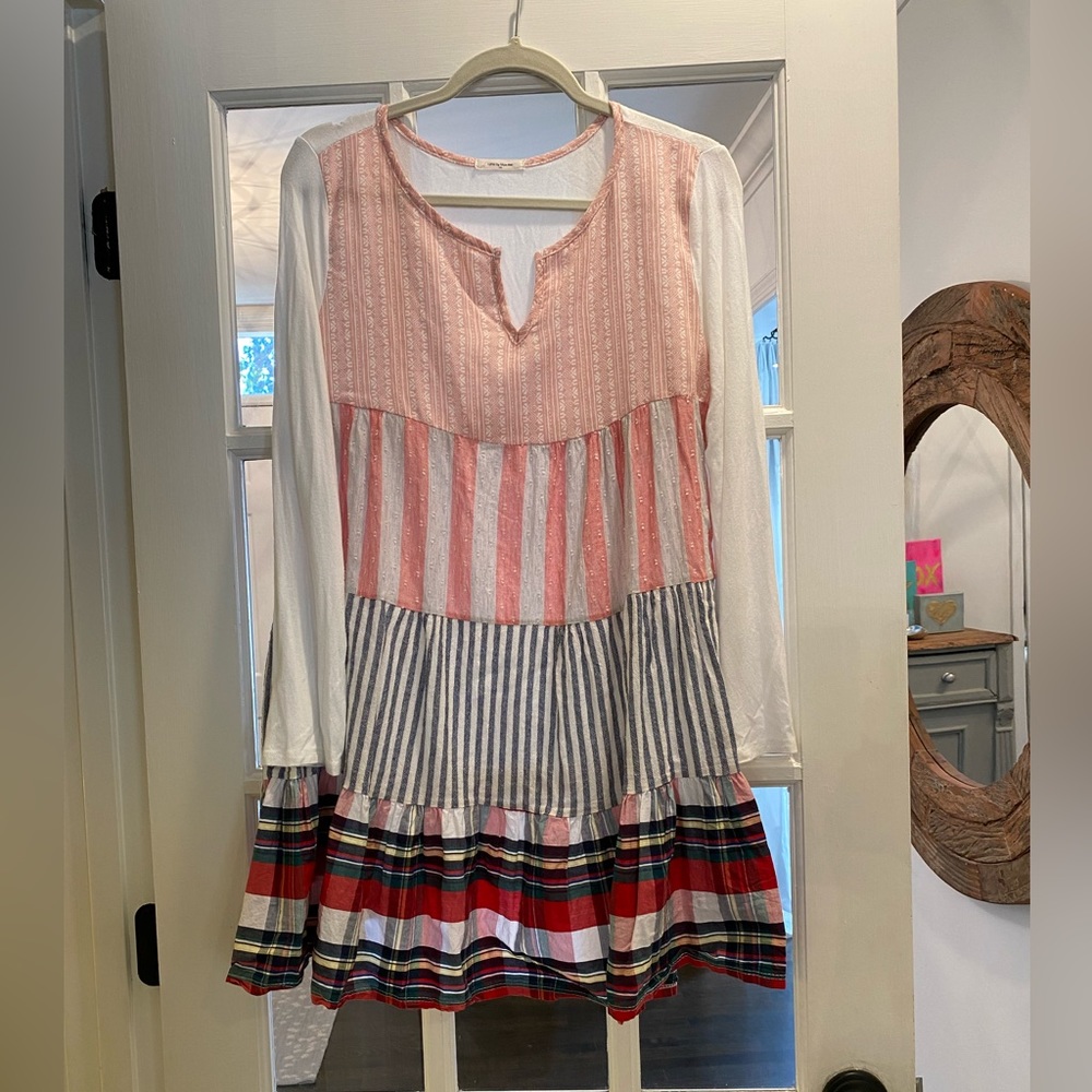 12pm by Mon Ami multi pattern tiered top with soft tee like back - Size L